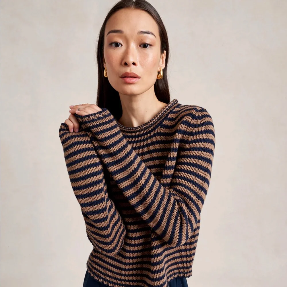 La Ligne Mini Marina Fine Stripe Sweater Navy/Brown, Small